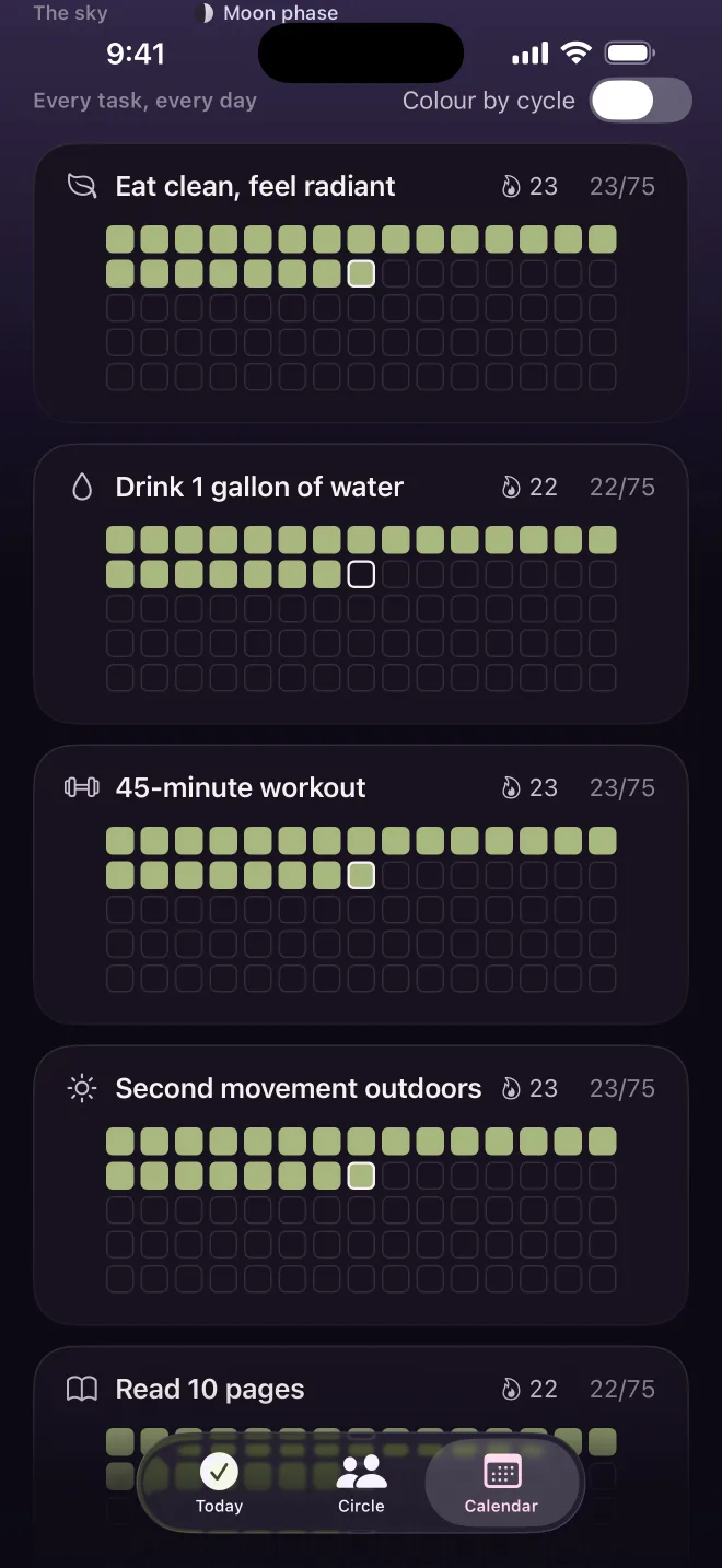 Calendar with a 75-day grid for every task