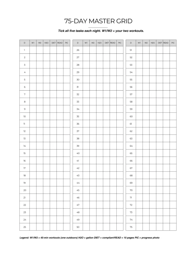75-day master tracking grid